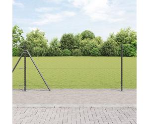 Clôture Hexagonale Vidaxl Grise 0.8x50 M Acier, Poteaux De Clôture Vidaxl Avec Fixations De Base 13 Pcs Ø32mm 90cm Acier Galvanisé