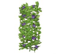 Clôture télescopique extensible en saule artificiel - Barrière de faux plantes - Treillis de fleurs violettes - Panneau d'intimité décoratif - Tapis de haie décorative d'extérieur en PVC - Bordure de
