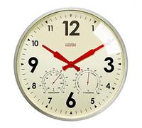Cloudnola Horloge Murale en métal étanche pour intérieur et extérieur avec thermomètre et hygromètre, Zinc Gris, 45,7 cm, silencieuse, sans tic-tac