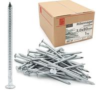 Clous 3.0x80mm 1kg 190 pcs. | Clou double pointe nervuré pour charpente, menuiserie, toiture | Clou acier pour bois, construction | Clous béton Lun Fix