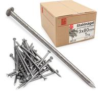 Clous 3.0x80mm 1kg 220 pcs. | Clou acier brut pour menuiserie, intérieur, charpente | Clou sans revêtement pour bois sec | Clous Drahtstift Lun Fix