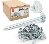 Clous de toiture galvanisés 3x60mm, boîte 0,5kg (env.125 pcs) | clou feutre bitumé, shingle, pointe pour toit cabane, abri jardin, maison bois, clous vis et fixations, Lun Fix