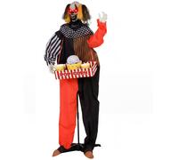Clown de Halloween animé, avec une tête qui tourne rapidement, des effets sonores effrayants, de la musique de fête foraine et des yeux lumineux