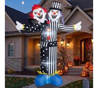 Clown gonflable à LED pour Halloween 2,4 m | Grandes décorations d'Halloween en forme de clown à deux têtes avec lumières LED pour pelouse jardin fête Kendane