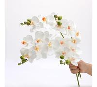 CLoxks Lot de 4 tiges d'orchidée artificielles Phalaenopsis en latex au toucher réaliste de 45 cm avec 5 grandes fleurs pour vase, fête de mariage, décoration de maison, de jardin, blanc