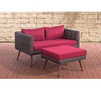 CLP 2er canapé modulable avec repose-pieds, tressage rond, marron chiné - Couleur : rouge rubis, Hauteur d'assise/Couleur : 40 cm (marron foncé)