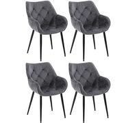 CLP 4 x Chaise De Salle A Manger Tanna en Velours I Chaise Retro avec Accoudoirs I Piètement en Métal Noir I Boutons décoratifs Chics, Couleur:Gris foncé