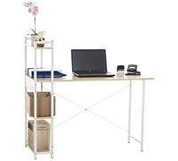 CLP Bureau Design Poe avec Plateau en Bois I Table De Travail avec Cadre en Tubes d'acier I Table D'Ordinateur avec Colonne De Rangement, Couleur:erable