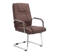 CLP Chaise Cantilever Attila Tissu avec Accoudoirs I Fauteuil Oscillant avec Piètement Luge Métal Chromé I Chaise De Salle A Manger Rembourrée, Couleur:Marron