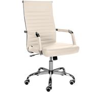 CLP Chaise de bureau Amadora – Ergonomique, réglable en hauteur, pivotante 360° – Crème Similicuir