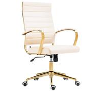 CLP Chaise De Bureau Ergonomique Havanna Similicuir I Chaise De Bureau Réglable en Hauteur avec Piètement Métallique Doré, Couleur:crème
