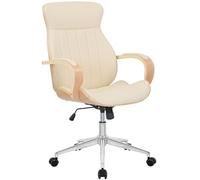 CLP Chaise de Bureau Ergonomique Melilla, réglable en Hauteur et pivotante, avec Dossier inclinable et accoudoirs en Simili-Cuir, Couleur:Nature/crème