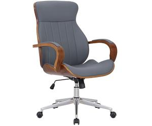 CLP Chaise de Bureau Ergonomique Melilla, réglable en Hauteur et pivotante, avec Dossier inclinable et accoudoirs en Simili-Cuir | Couleur Noyer/Gris
