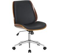 CLP Chaise de Bureau Ergonomique Mitch, réglable en Hauteur, pivotante avec Coque en Bois et Fonction Bascule, idéale Maison/Bureau., Couleur:Noyer/Noir, Couleur du Cadre:Chrome
