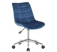 CLP Chaise De Bureau Medford en Velours I Siège Rembourré Matelassé I Pied en Métal I Hauteur Ajustable, Couleur:Bleu