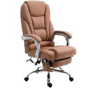CLP Chaise De Bureau Pacific Simili Cuir I Fonction Massage I Ergonomique, Rotative Ŕ 360° avec Repose-Pieds I Réglable en Hauteur, Couleur:Brun Clair
