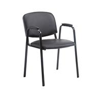 CLP Chaise de Conférence Empilable Ken Pro avec Accoudoirs Rembourrés Similicuir, Piétement Métallique Noir Stable jusqu'à 150kg, Couleur:Noir