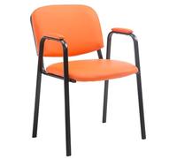 CLP Chaise de Conférence Empilable Ken Pro avec Accoudoirs Rembourrés Similicuir, Piétement Métallique Noir Stable jusqu'à 150kg, Couleur:Orange