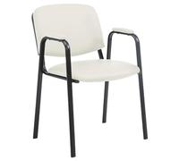 CLP Chaise de Conférence Empilable Ken Pro avec Accoudoirs Rembourrés Similicuir, Piétement Métallique Noir Stable jusqu'à 150kg, Couleur:crème