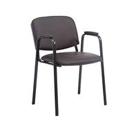 CLP Chaise de Conférence Empilable Ken Pro avec Accoudoirs Rembourrés Similicuir, Piétement Métallique Noir Stable jusqu'à 150kg, Couleur:Marron