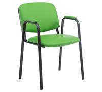 CLP Chaise de Conférence Empilable Ken Pro avec Accoudoirs Rembourrés Similicuir, Piétement Métallique Noir Stable jusqu'à 150kg, Couleur:Vert