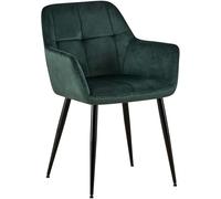 CLP Chaise De Salle A Manger Emia en Velours I Siège Retro avec Accoudoirs I Piètement en Métal Noir I Boutons décoratifs Chics, Couleur:Vert, Matériel:Velours