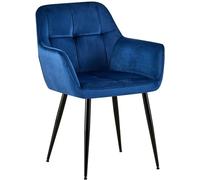 CLP Chaise De Salle A Manger Emia en Velours I Siège Retro avec Accoudoirs I Piètement en Métal Noir I Boutons décoratifs Chics Couleur:Bleu;Matériel:Velours