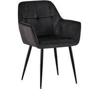 CLP Chaise De Salle A Manger Emia en Velours I Siège Retro avec Accoudoirs I Piètement en Métal Noir I Boutons décoratifs Chics | Couleur Noir Matériel Velours