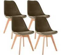 CLP Chaise de Salle à Manger Lot de 4 Linares, Assise rembourrée, Dossier, Structure Bois hêtre, Patins de Protection | Couleur Marron foncé Matériel Velours