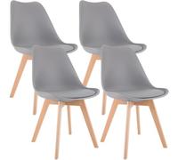 CLP Chaise de Salle à Manger Lot de 4 Linares, Assise rembourrée, Dossier, Structure Bois hêtre, Patins de Protection Couleur:Gris;Matériel:Plastique