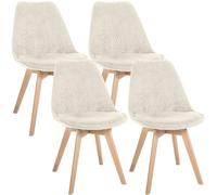 CLP Chaise de Salle à Manger Lot de 4 Linares, Assise rembourrée, Dossier, Structure Bois hêtre, Patins de Protection, Couleur: Beige, Matériel: Cordon