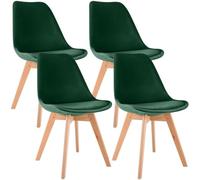 CLP Chaise Linares, velours, assise rembourrée, structure bois hêtre, lot de 4 vert