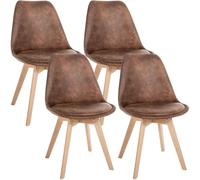 CLP Chaise de Salle à Manger Lot de 4 Linares, Assise rembourrée, Dossier, Structure Bois hêtre, Patins de Protection | Couleur Marron Matériel Similicuir