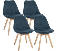 CLP Chaise de Salle à Manger Lot de 4 Linares, Assise rembourrée, Dossier, Structure Bois hêtre, Patins de Protection | Couleur Bleu foncé Matériel Cordon