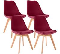 CLP Lot de 4 chaises de salle à manger Linares – velours, assise rembourrée, bois hêtre – Rouge
