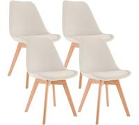CLP Chaise de Salle à Manger Lot de 4 Linares, Assise rembourrée, Dossier, Structure Bois hêtre, Patins de Protection | Couleur Beige Matériel Velours