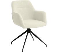 CLP Chaise de Salle a Manger Merlinda pivotante 360 degres en Tissu Teddy, Fauteuil Rembourre accoudoirs, Structure Metal Noir, Couleur:crème