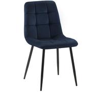 CLP Chaise de Salle à Manger rembourrée Tilde, Chaise de Cuisine avec Dossier et Pieds en métal Noir, Chaise capitonnée jusqu'à 150 kg | Couleur Bleu Matériel Velours