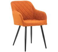 CLP Chaise de salle à manger Shila, tissu/velours, accoudoirs, piètement métal noir, orange H 84 cm