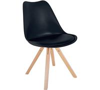 CLP Chaise De Salle A Manger Sofia avec Coque en Plastique I Assise Rembourrée en Similicuir I Pieds Bois I Dossier, Couleur:Noir, Couleur du Cadre:Natura (carrée)