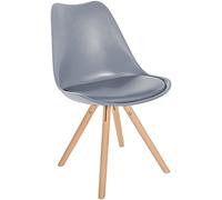 Chaise de Salle à Manger Sofia avec Coque en plastique et assise en Similicuir Pieds en Bois , Gris-Nature (rond)