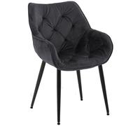 CLP Chaise De Salle A Manger Tanna en Velours I Chaise Retro avec Accoudoirs I Pičtement en Métal Noir I Boutons décoratifs Chics, Couleur:Noir