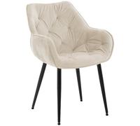 CLP Chaise de salle à manger Tanna – Velours, accoudoirs, piètement métal noir – Crème