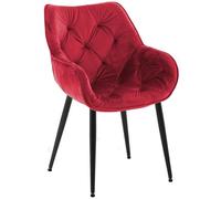 CLP Chaise de salle à manger Tanna en velours – Rétro, accoudoirs, piètement métal noir – Rouge