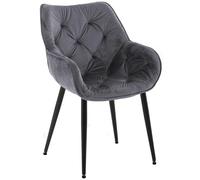 CLP Chaise De Salle A Manger Tanna en Velours I Chaise Retro avec Accoudoirs I Piètement en Métal Noir I Boutons décoratifs Chics, Couleur:Gris foncé