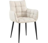 CLP Chaise Tirana – Tissu ivoire, accoudoirs, surface matelassée, piètement métal noir