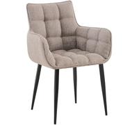 CLP Chaise de salle à manger Tirana – tissu matelassé, accoudoirs, pied métal, Marron/Noir