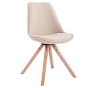 CLP Chaise De Salle A Manger Toulouse en Tissu I Chaise Visiteur Style Scandinave avec Dossier Et Assise Rembourrés I Piètement Bois Rond | Couleur crème Couleur du Cadre Natura