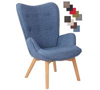 CLP Chaise Lounge Durham en Tissu I Chaise Fauteuil pour Salon Ou Salle A Manger I Piètement en Bois I Design Scandinave, Couleur:Bleu