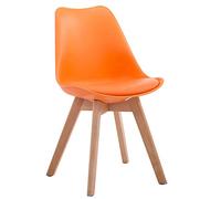 CLP Chaise Retro Design Borneo V2 Similicuir I Chaise Visiteur Pieds en Bois I Dossier Et Assise Rembourrés I Chaise Style Scandinave, Couleur:Orange, Couleur du Cadre:Natura